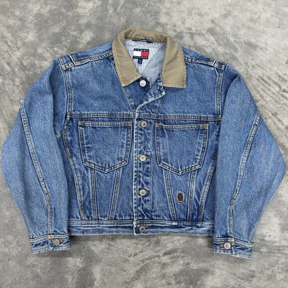 Tommy Hilfiger Jackets & Blazers - Vtg 90s Tommy Hilfiger Jean Jacket Crop Crest Logo Blue Denim Womens S Classic